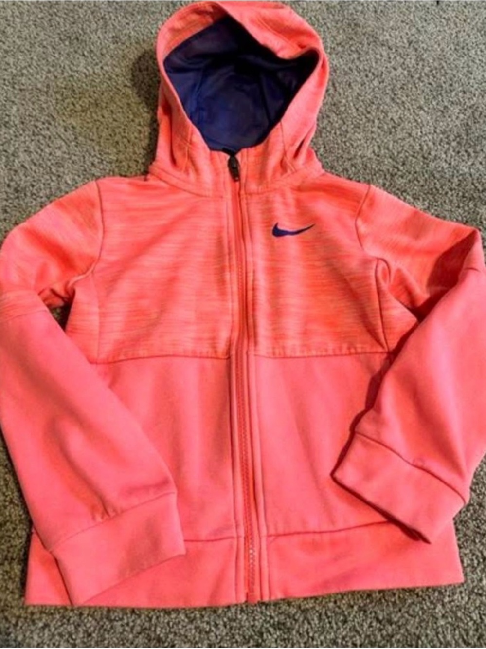 Nike Coral Pink Full‑Zip Hooded Jacket with Navy Swoosh